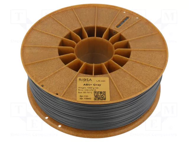 Filament: ABS+; 1.75mm; grey; 230÷270°C; 1kg; Table temp: 80÷110°C ROSA 3D ROSA-3848