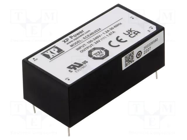 Converter: AC/DC; 40W; Uin: 85÷264VAC,120÷370VDC; Uout: 24VDC; 85% XP POWER ECE40US24