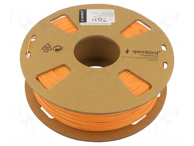 Filament: PLA-MATT; 1.75mm; orange; 190÷220°C; 1kg GEMBIRD 3DP-PLA-01-MTO