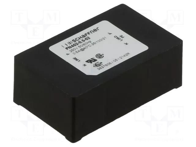 Filter: anti-interference; single-phase; 250VAC; Cx: 100nF; 1MΩ SCHAFFNER FN402-0.5-02