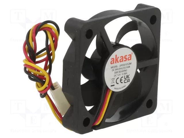 Fan: DC; axial; 12VDC; 50x50x10mm; 28.21dBA; EBR; 4500rpm; 2.63mmH2O Akasa AK-5010MS
