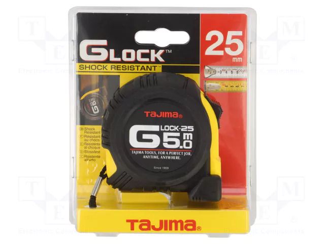 Measuring tape; L: 5m; Width: 25mm; ABS; Class: II; double-sided TAJIMA TJ-G5P50MTL215Y