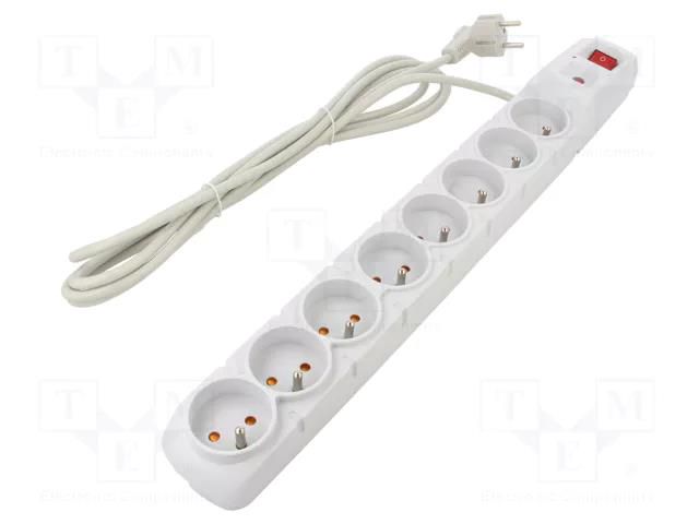 Plug socket strip: protective; Sockets: 8; 230VAC; 10A; grey HSK DATA ACAR-S8-3GY