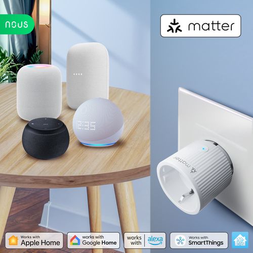 Išmanioji rozetė Wi-Fi MATTER, 230Vac 16A, su energijos matavimu, TUYA / Smart Life, Google Home, Apple Home NOUS-A8M 5905072800549