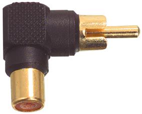 Adapter  RCA plug -socke, angled black 90° AD/RC-M:F/90-B