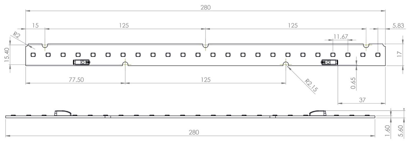 LED module, linear, 280mm, 750mA CC, 11.12V, 8.3W, 4000K, AKTO AM-L280W17-6p4sRA-NW