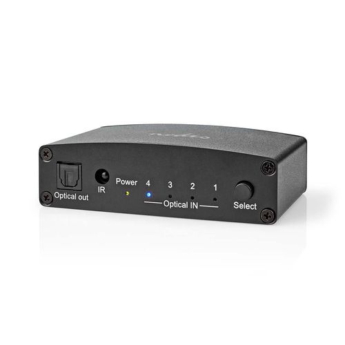 Digital Audio Switch | 4-way | Connection input: DC Power / 4x TosLink | Connection output: TosLink Female | Manual / Push Button / Remote Control | Metal | Black ASWI2514BK 5412810403783