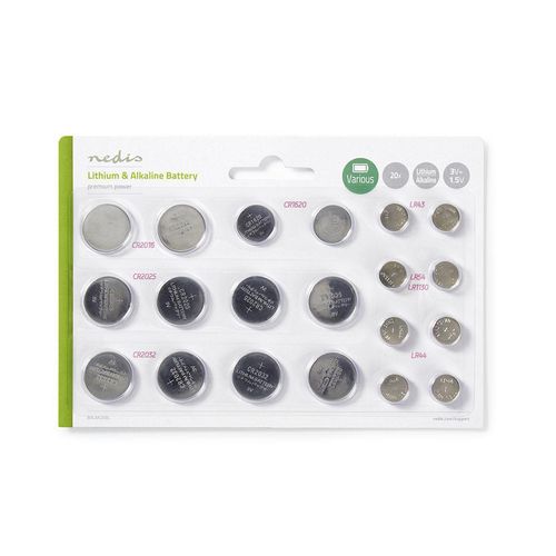 Lithium / Alkaline Button Cell Battery Multi Pack | 1.5 / 3 V DC | Alkaline / Lithium | CR1620 / CR2016 / CR2025 / CR2032 / LR43 / LR44 / LR54 | Number of batteries: 20 pcs | Blister Card | Various Devices BALAK20BL 5412810267040