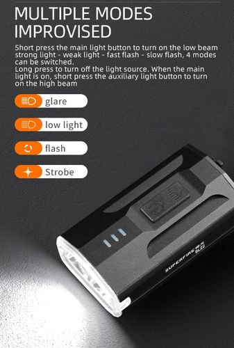 Bicycle flashlight BL22, 450lm, 3W, rechargable USB, 1800mAh, IP54 SUPERFIRE-BL22 6974760350948