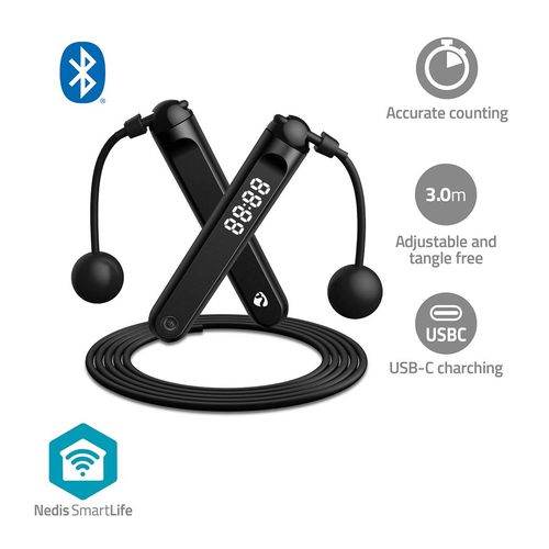 SmartLife Outdoor Sports | Jumping Rope | Bluetooth® | Dual Hall sensor | LED Display | PVC | 3.00 m | Cordless balls / Drawstring Bag | Black BTHJR10BK 5412810447312