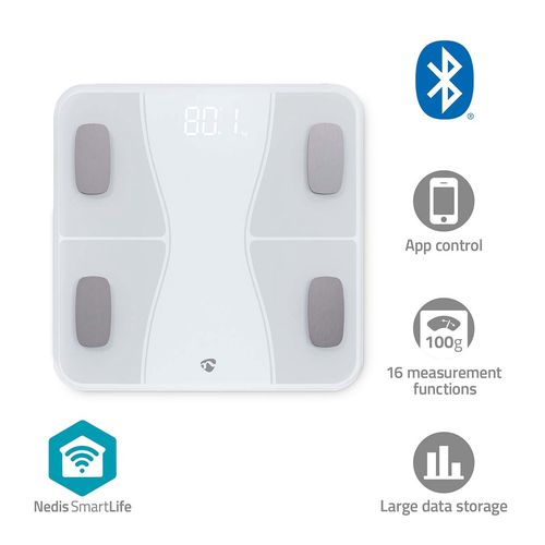 SmartLife Personal Scale | Bluetooth® | BMI / BMR / Bones / Fat / Muscles / Water / Weight | 12 | Peak load: 180 kg | Android™ / IOS | ABS / Glass | White BTHPS11WT 5412810450831