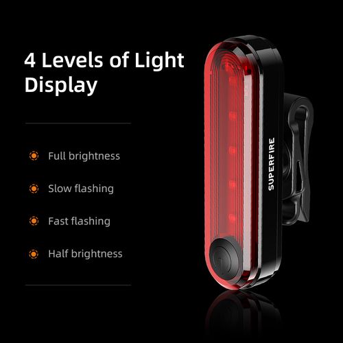 Bicycle tail light, RED, rechargable micro USB, 1W, 4.5h., IP44, 230mAh SUPERFIRE-BTL01 6956362995109