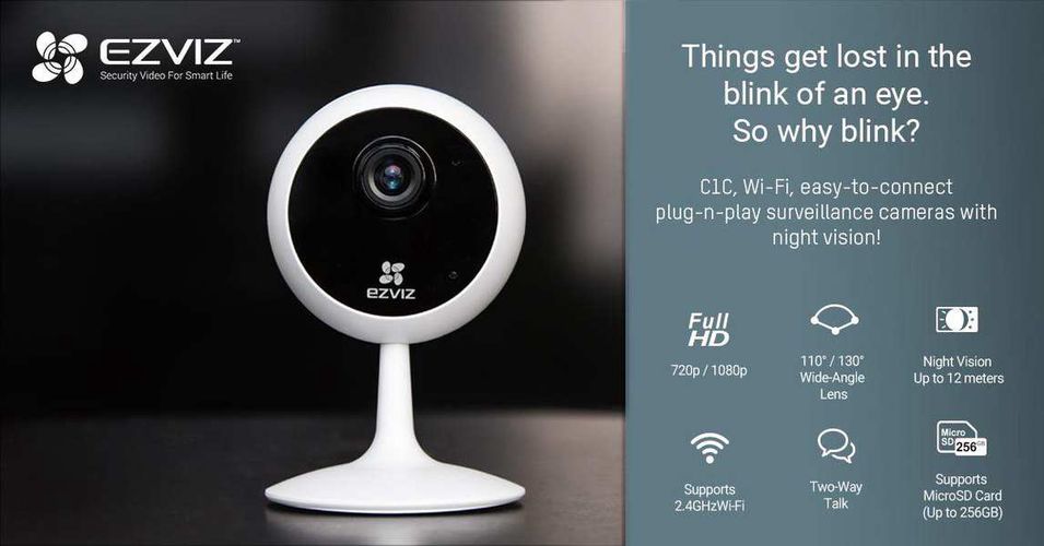 Wireless indoor IP camera, 1080p, Wi-Fi, Micro SD up to 256GB, EZVIZ CS-C1C-D0-1D2WFR 6970443216730