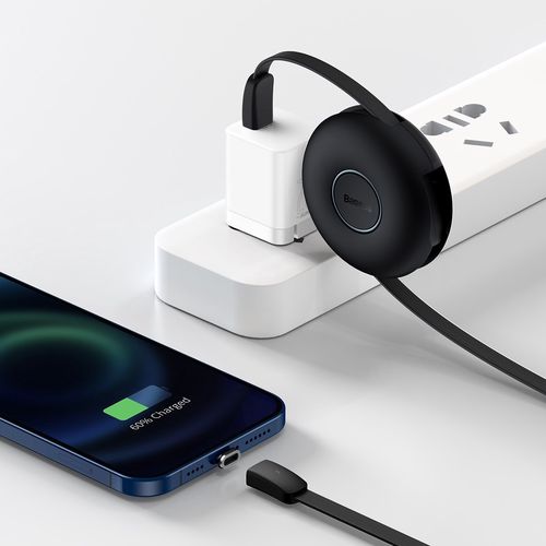 Cable USB C plug - magnetic adapters USB C, IP Lightning, micro USB, 20W black with retraction box BASEUS CAMLC-01 6953156207554