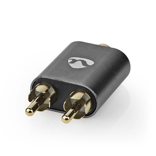 Stereo Audio Adapter | 2x RCA Male | 3.5 mm Female | Gold Plated | Straight | Aluminium | Gun Metal Grey | 1 pcs | Cover Window Box CATB22255AL 5412810333851