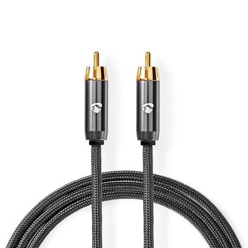 Subwoofer Cable | RCA Male | RCA Male | Gold Plated | 5.00 m | Round | 4.5 mm | Anthracite / Gun Metal Grey | Cover Box CATB24100GY50 5412810318711