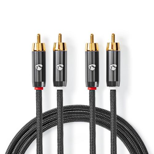 Stereo Audio Cable | 2x RCA Male | 2x RCA Male | Gold Plated | 5.00 m | Round | Grey / Gun Metal Grey | Cover Window Box CATB24200GY50 5412810318766