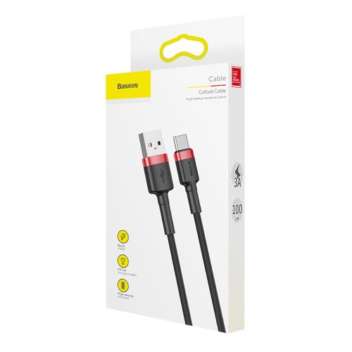 Cable USB A plug - USB C plug 1.0m QC3.0 red+black BASEUS CATKLF-B91 6953156278219