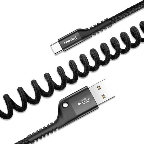 Cable Spring type USB2.0 A plug - USB C plug 1.0m 2A black BASEUS CATSR-01 6953156284739