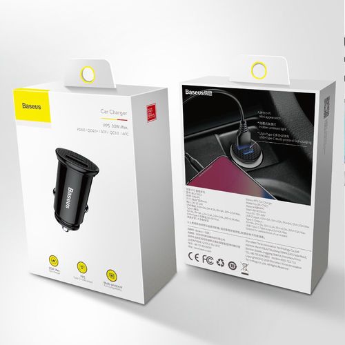 Car Charger 30W 12-24V USB + USB-C QC4.0+ SCP AFC, Black CCALL-YS01 6953156286535