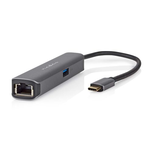 USB Multi-Port Adapter | 4-in-1 | USB 3.2 Gen 1 | USB-C™ Male | HDMI™ Output / RJ45 Female / USB-A Female / USB-C™ Female | 5 Gbps | 0.20 m | Round | Gold Plated | PVC | Anthracite | Box CCBW64220AT02 5412810414239
