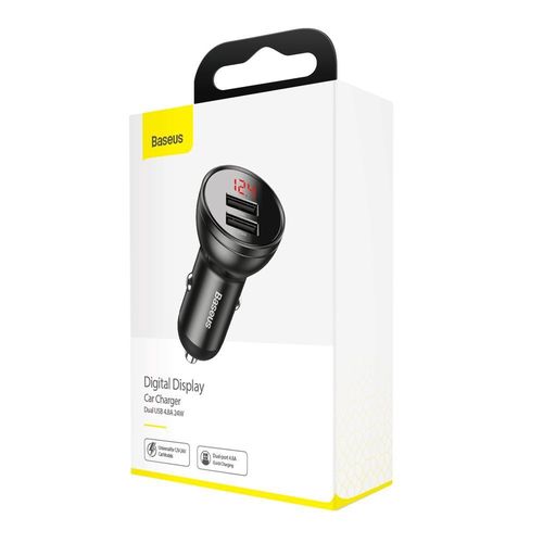 Car Charger 24W 12-24V 2xUSB 4.8A with LED Display, Grey CCBX-0G 6953156215399