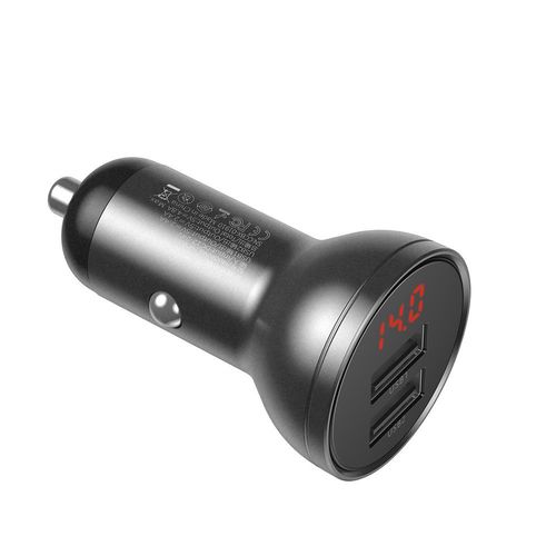 Car Charger 24W 12-24V 2xUSB 4.8A with LED Display, Grey CCBX-0G 6953156215399