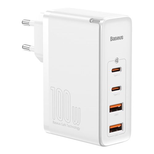 Wall Quick Charger GaN2 Pro 100W 2xUSB + 2xUSB-C QC4+ PD3.0 with USB-C Cable, White CCGAN2P-L02 6953156204690