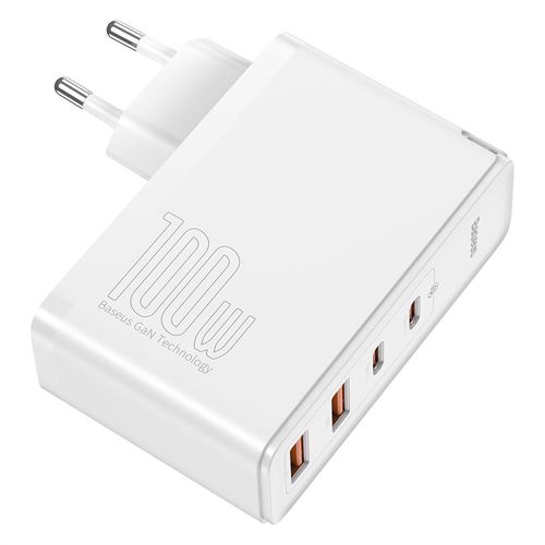 Wall Quick Charger GaN2 Pro 100W 2xUSB + 2xUSB-C QC4+ PD3.0 with USB-C Cable, White CCGAN2P-L02 6953156204690