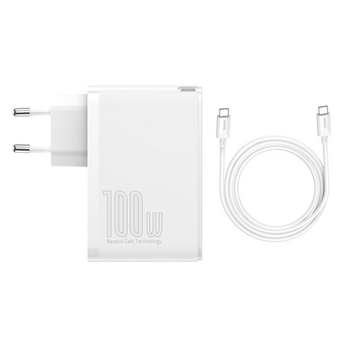 Wall Quick Charger GaN2 Pro 100W 2xUSB + 2xUSB-C QC4+ PD3.0 with USB-C Cable, White CCGAN2P-L02 6953156204690