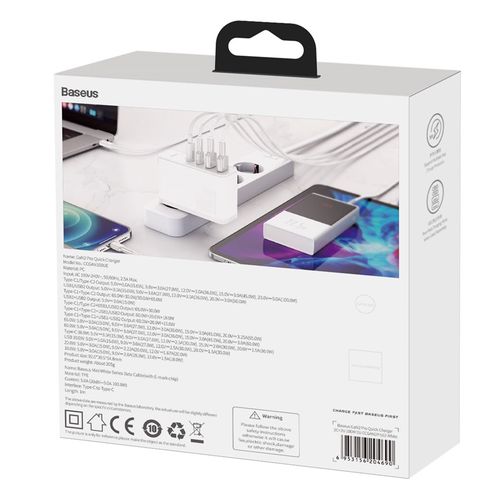 Wall Quick Charger GaN2 Pro 100W 2xUSB + 2xUSB-C QC4+ PD3.0 with USB-C Cable, White CCGAN2P-L02 6953156204690