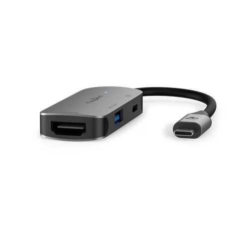 USB Multi-Port Adapter | 3-in-1 | USB 3.2 Gen 1 | USB-C™ Male | HDMI™ Output / USB-A Female / USB-C™ Female | 5 Gbps | 0.10 m | Round | Nickel Plated | PVC | Grey | Box CCGB64230GY01 5412810415496
