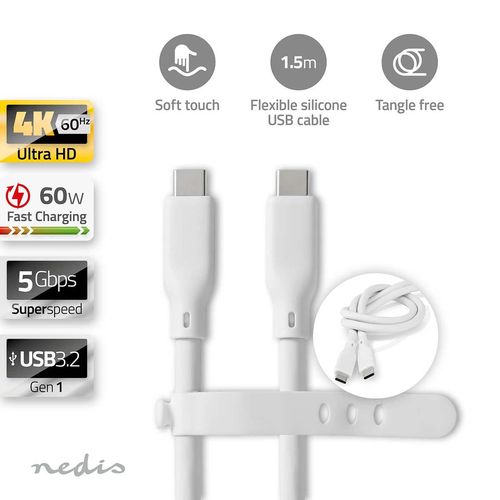 USB Cable | USB 3.2 Gen 1 | USB-C™ Male | USB-C™ Male | 60 W | 4K@60Hz | 5 Gbps | Nickel Plated | 1.50 m | Round | Silicone | White | Box CCGB64800WT15 5412810417995