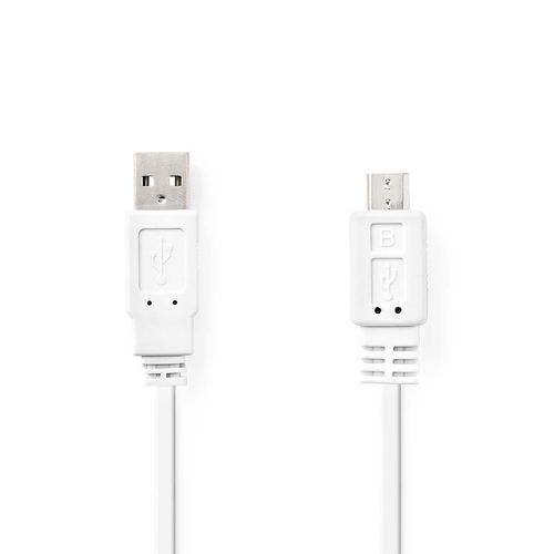 USB Cable | USB 2.0 | USB-A Male | USB Micro-B Male | 480 Mbps | Nickel Plated | 1.00 m | Flat | PVC | White | Envelope CCGP60410WT10 5412810274949