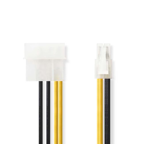 Internal Power cable | P4 Male | Molex Male | Gold Plated | 0.20 m | Round | PVC | Black / Yellow | Polybag CCGP74340VA015 5412810279937