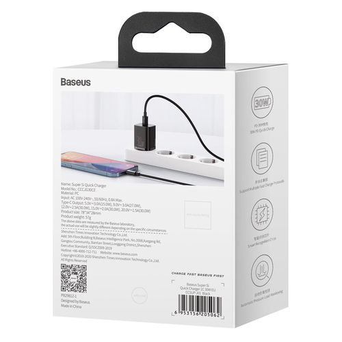 Wall Quick Charger Super Si 30W USB-C QC3.0 PD, Black CCSUP-J01 6953156205062