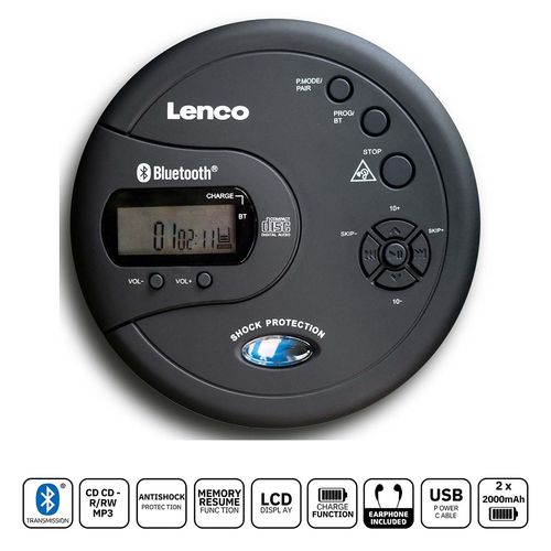 Portable Bluetooth® CD-MP3 player with antishock Black CD-300BK 8711902044161