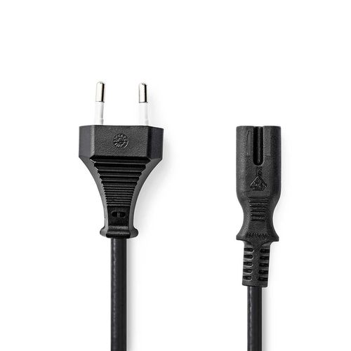 Power Cable | Euro Male | IEC-320-C7 | Straight | Straight | Nickel Plated | 2.00 m | Flat | PVC | Black | Label CEGL11040BK20 5412810427413