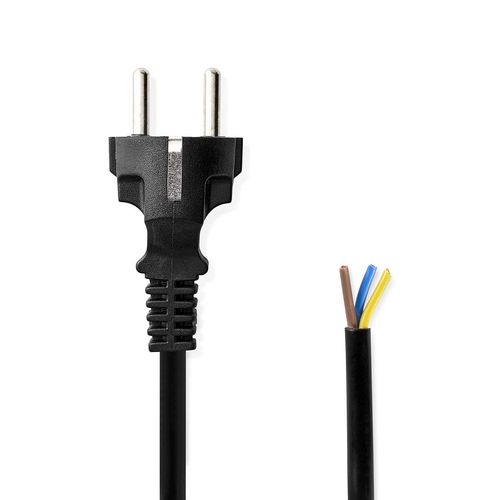 Power Cable | Plug with earth contact male | Open | Straight | Straight | Nickel Plated | 3.00 m | Round | PVC | Black | Label CEGL11930BK 5412810427666