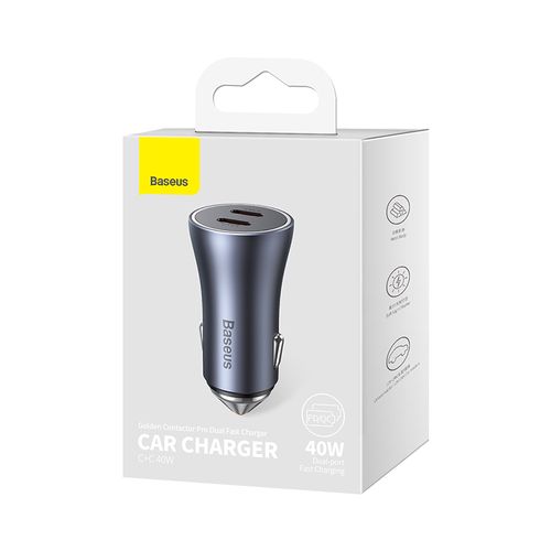 Car Quick Charger 40W 12-24V 2xUSB-C QC4+ PD SCP AFC, Dark Gray CGJP000013 6932172608026