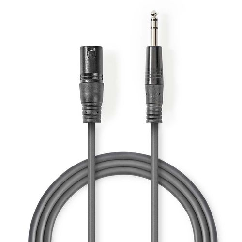 Balanced Audio Cable | XLR 3-Pin Male | 6.35 mm Male | Nickel Plated | 5.00 m | Round | PVC | Dark Grey | Carton Sleeve COTH15100GY50 5412810295746