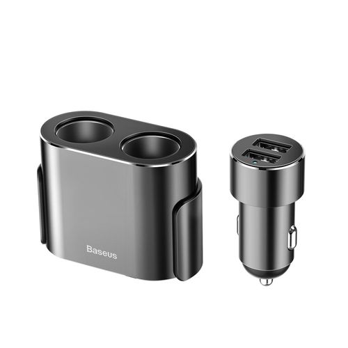 One to Two Cigarette Lighter (Dual-cigarette Lighter Max 80W + 2xUSB 3.1A), Black CRDYQ-01 6953156296923