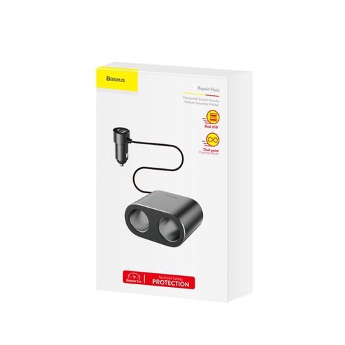 One to Two Cigarette Lighter (Dual-cigarette Lighter Max 80W + 2xUSB 3.1A), Black CRDYQ-01 6953156296923