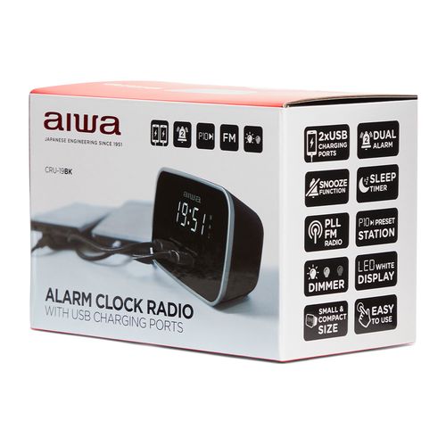 Alarm Clock Radio with 2xUSB Charging Ports, Black CRU-19BK 8435256896756