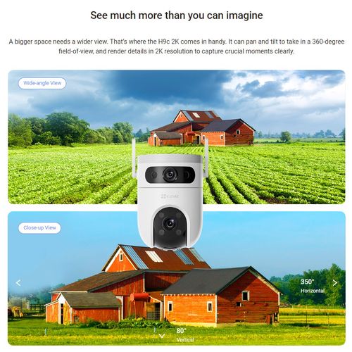 Wireless Wi-Fi camera H9C, double lens 5MP F2.8 + 5MP F6 mm, PT, IP65, EZVIZ CS-H9C 6941545632421