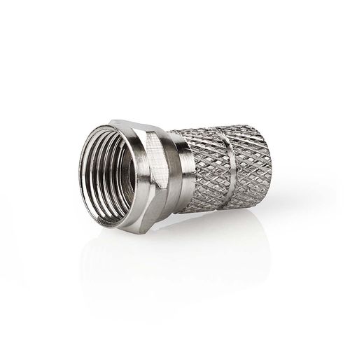 F-Connector | Straight | Male | Nickel Plated | 75 Ohm | Twist-on | Cable input diameter: 7.0 mm | Zinc Alloy | Silver | 5 pcs | Box CSGB41906ME 5412810289639