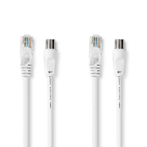 Coax Cat6 Combi Cable | IEC (Coax) Male / RJ45 Male | IEC (Coax) Female / RJ45 Male | Nickel Plated | RG58 | 75 Ohm | Double Shielded | 3.00 m | Round | PVC | White | Label CSGL4500WT30 5412810426409