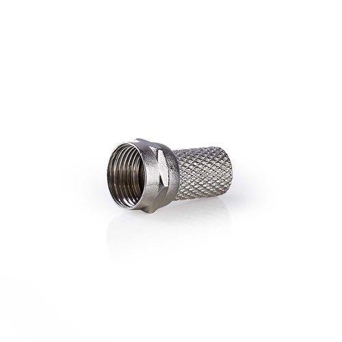 F-Connector | Straight | Male | Nickel Plated | 75 Ohm | Twist-on | Cable input diameter: 6.4 mm | Zinc Alloy | Silver | 25 pcs | Polybag CSVC41904ME 5412810299898