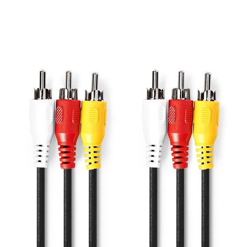 Composite Video Cable | 3x RCA Male | 3x RCA Male | Nickel Plated | 480p | 1.50 m | Round | PVC | Black | Box CVGB24300BK15 5412810289691