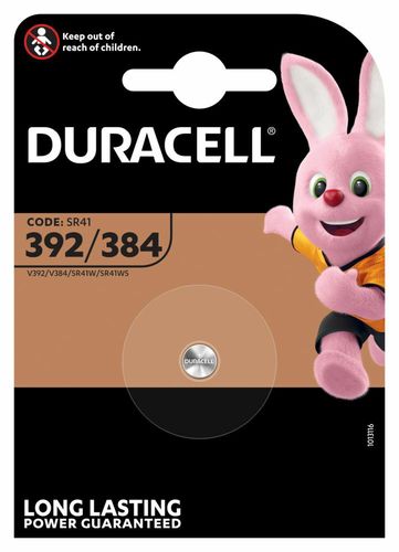 Silver Oxide Battery 392 (SR41, V392, SR41W) 1.55V 45mAh Duracell D392 5000394067929